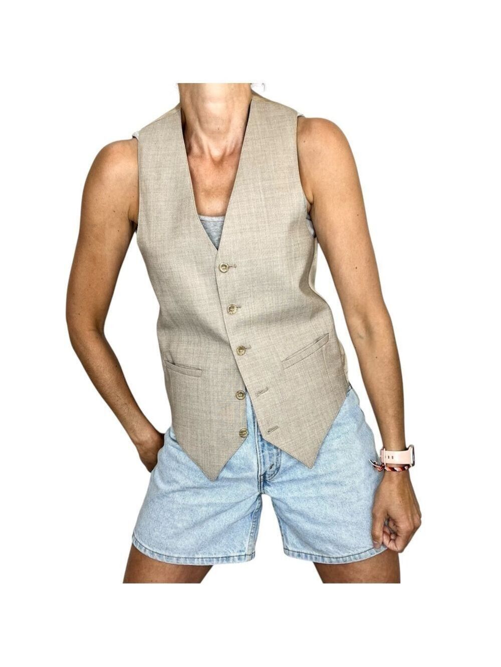 Vintage taupe brown wool tailored fitted old money minimalist preppy vest